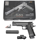 Дитячий пістолет Colt M1911 Hi-Capa Galaxy G6A з глушником та прицілом метал чорний - зображення 6