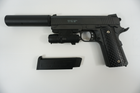 Страйкбольний пістолет Colt 1911 Rail Galaxy G25A з Глушником та Прицілом метал чорний - изображение 6
