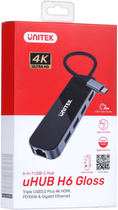 USB-хаб Unitek uHUB H6 Gloss 6-in-1 USB-C Ethernet Hub With HDMI and 100W Power Delivery (D1084A) - зображення 4