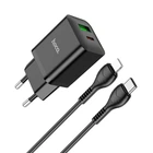 Сетевое зарядное устройство Hoco N28 Founder |1USB/1Type-C, 20W/3A, PD/QC| адаптер с быстрой зарядкой кабелем Lightning 1м. Black