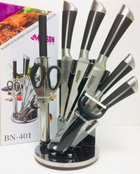 Набір кухонних ножів Венсон ВN-401 з нержавіючої сталі для кухні на підставці 9 предметів - зображення 4