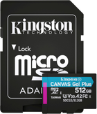 Kingston MicroSDXC 512 GB Płótno Go! Plus Class 10 UHS-I U3 V30 A2 + adapter SD (SDCG3/512GB) - obraz 1
