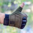 Тактичні рукавички короткопалі (відкриті, без пальців) з гербом хакі М - зображення 4