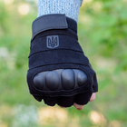 Тактичні рукавички короткопалі (відкриті, без пальців) з гербом чорні XL - зображення 4
