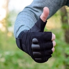 Тактичні рукавички короткопалі (відкриті, без пальців) з гербом чорні XL - зображення 5