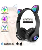 Детский беспроводные Bluetooth-наушники Cat Ear VZV-23M с ушками и LED-подсветкой Черный