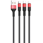 Дата-кабель Hoco X26 Xpress 3in1 Lightning -MicroUSB-Type-C (1m) Черный / Красный