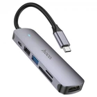 USB Хаб Hoco HB28 Type-C multi-function converter (HDMI+USB3.0+USB2.0+SD+TF+PD) Сірий