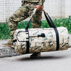 Рюкзак-сумка-баул военная, баул армейский Оксфорд 120 л тактический баул песочный мультикам с креплением для каремата и саперной лопаты. - изображение 7