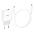 Зарядное устройство СЗУ с кабелем HOCO Type-C to Lightning dual Port C105A |1USB/1Type-C, 20W/3A, PD/QC|
