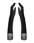 Высокие перчатки с камнями и кружевом Obsessive Miamor gloves, черные One size