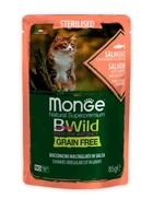 Влажный корм для котов Monge cat wet bwild grain free sterilised Лосось с креветками и овощами 85 г