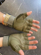 Тактические перчатки без пальцев Oakley / Мужские военные перчатки без пальцев Зеленые М 18-20 см. - изображение 3