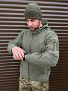 Чоловіча флісова Куртка з капюшном та панелями під шеврони олива розмір 2XL - зображення 3