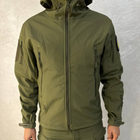 Мужская водонепроницаемая куртка Softshell с капюшоном и вентиляционными молниями олива размер XL - изображение 2