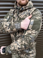 Плотная мужская Куртка SoftShell на флисе с капюшном и затяжками пиксель размер L - изображение 3