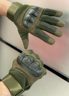 Плотные демисезонные перчатки на меху с защитными накладками и сенсорными пальцами хаки размер XXXL - изображение 1