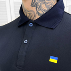 Мужское плотное Поло с принтом "Флаг Украины" / Футболка приталенного кроя синяя размер S - изображение 3