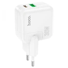 Сетевое зарядное устройство Hoco C111A Lucky dual-port PD30W+QC3.0 charger (EU) White