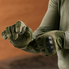 Плотные сенсорные перчатки с антискользкими вставками и защитными накладками олива размер L - изображение 4