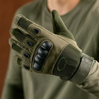 Плотные сенсорные перчатки с антискользкими вставками и защитными накладками олива размер L - изображение 6