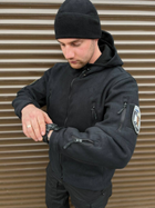 Мужская флисовая Куртка с капюшном и панелями под шевроны черная размер XL - изображение 2
