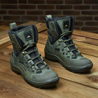 Универсальные кожаные Ботинки на двухкомпонентной подошве / Высокие Берцы с мембраной олива размер 42 - изображение 3
