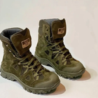 Утеплені Берці з натуральної шкіри / Зимові черевики у кольорі олива з нашивкою прапором розмір 46 - зображення 3