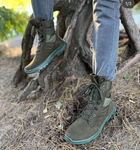 Чоловічі зимові Черевики на шнурівці з натуральної шкіри / Високі Берці з утеплювачем Slimtex зелені розмір 44 - зображення 4