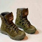 Зносостійкі Берці з натуральної шкіри / Демісезонні черевики у кольорі олива з нашивкою прапором розмір 48 - зображення 3