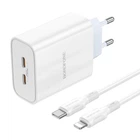 Мережевий зарядний пристрій Borofone BA73A dual port (2Type-C) Кабель Type-C to Lightning PD35W+QC3.0 Швидка зарядка White