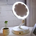 Кругле дзеркало для макіяжу з LED підсвічуванням настільне косметичний із збільшенням подвійне складне