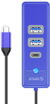 Hub USB-C Orico 2 x USB 3.0 + USB-C Niebieski (PWC2U-C3-015-BL-EP) - obraz 3