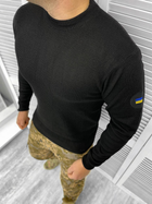 Чоловічий в'язаний светр з вишивкою прапором на рукаві / Тепла кофта чорна розмір L - зображення 1