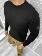 Чоловічий в'язаний светр з вишивкою прапором на рукаві / Тепла кофта чорна розмір M - зображення 1