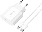 Зарядний пристрій Essager Vanjane Travel Phone Charger Set PD20W with PD 20W cable Type C to Lightning EU White (EFJB02-XBL02-T)