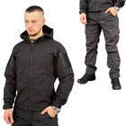 Костюм мужской на флисе Куртка + Брюки / Утепленная форма Softshell черная размер 2XL - изображение 1