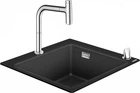 Кухонная мойка гранит HANSGROHE C51-F450-06 черный графит с смесителем хром 43217000