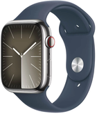 Смарт-годинник Apple Watch Series 9 GPS + Cellular 45mm Silver Stainless Steel Case with Storm Blue Sport Band - S/M (MRMN3) - зображення 3