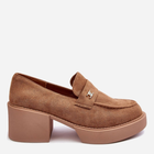 Loafersy damskie na obcasie Afnira 38 Ciemnobeżowe (5905677934342)