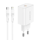 Адаптер сетевой BOROFONE Type-C to Lightning cable Easy Speed single port charger BA57A |Type-C, 20W/3A, PD/QC| белый
