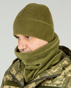 Комплект зимовий флісовий баф (шарф-труба) і шапка, S, олива - зображення 3