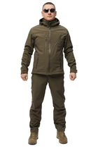 Костюм демисезонный мужской Soft shel на флисе Олива 58 брюки куртка с капюшоном с водонепроницаемого и ветронепродуваемого материала повседневный - изображение 1