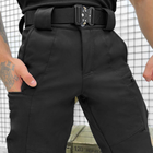 Утепленные мужские Брюки SoftShell с Высоким Поясом / Плотные Брюки на флисе черные размер S - изображение 3