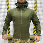 Чоловіча водонепроникна Куртка Softshell з Капюшоном та Вентиляційними блискавками олива розмір L - зображення 1