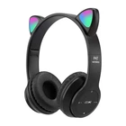 Навушники дитячі Bluetooth накладні Cat Ear P47M Гарнітура MP3 з котячими вушками RGB підсвічуванням Чорні