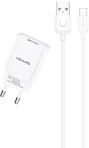 Ładowarka sieciowa Usams T21 USB 2.1 A Fast Charging biała + kabel USB - Lightning 1 m biały (6958444969916) - obraz 1