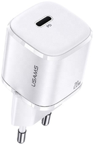 Мережевий зарядний пристрій Usams US-CC124 T36 USB-C mini 20W PD 3.0 Fast Charging White (6958444929644) - зображення 1