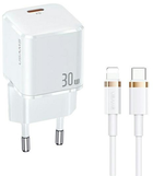 Мережевий зарядний пристрій Usams USAMS-UX T45 USB-C 30W PD 3.0 Fast Charging White + кабель U63 USB-C - Lightning 1.2 м White (6958444977355) - зображення 1