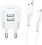 Мережевий зарядний пристрій Usams T20 2xUSB 10W QC2.0 Fast Charging White + кабель USB - USB-C 1 м White (6958444981000) - зображення 1